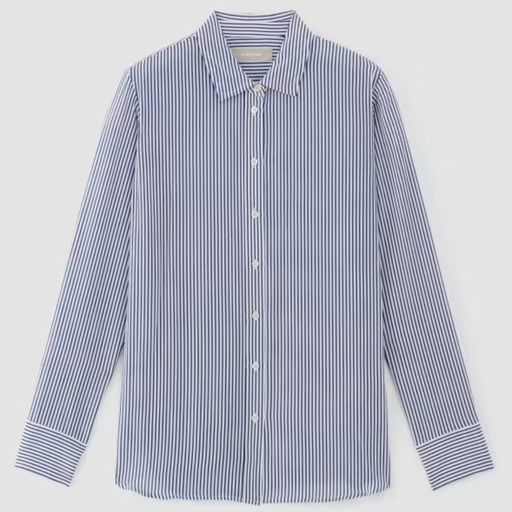 Everlane The Must-Have Shirt in Washable Silk Blue / White Stripe 8 NWOT